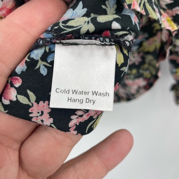 Swirl Floral Boho peasant Balloon Sleeve Blouse Sz M tie neck tassels - Picture 3 of 6